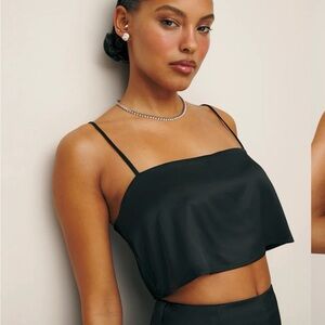 Reformation black satin crop top